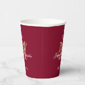 Elegante Monogram Script Burgundy Gold Wedding Pappbecher (Rechts)
