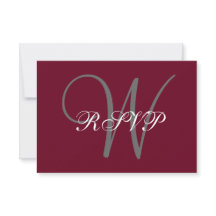 Elegante Monogram Script Burgundy Gray Wedding RSV