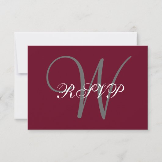 Elegante Monogram Script Burgundy Gray Wedding RSV RSVP Karte (Vorderseite)
