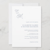 Elegante Monogram Script Dusty Blue Wedding Einladung (Vorderseite)