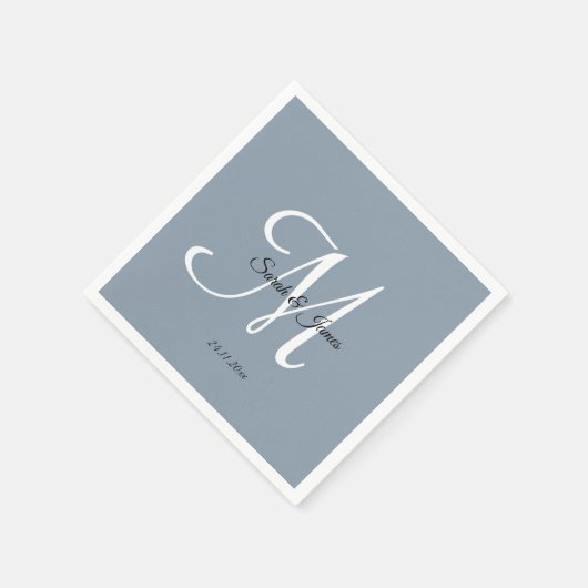 Elegante Monogram Script Dusty Blue Wedding Party Serviette (Ecke)