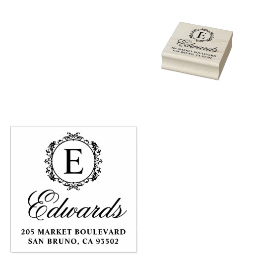 Elegante Monogram Script Family Name Rücksendeadre Gummistempel (Stempel)