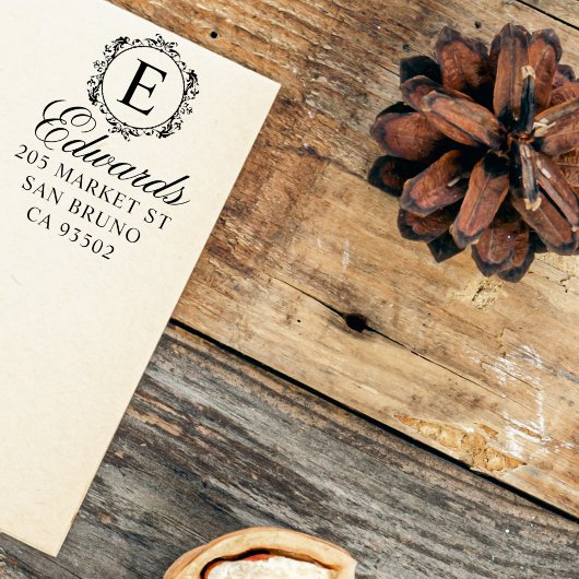 Elegante Monogram Script Family Name Rücksendeadre Permastempel