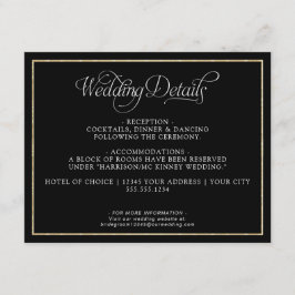 Elegante Monogram Script Gold Black Wedding Detail Begleitkarte