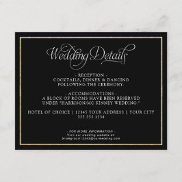 Elegante Monogram Script Gold Black Wedding Detail Begleitkarte