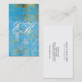 Elegante Monogram Script Gold Grunge Blue Texture Visitenkarte (Vorne/Hinten)