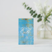 Elegante Monogram Script Gold Grunge Blue Texture Visitenkarte (Stehend Vorderseite)