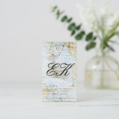 Elegante Monogram Script Gold Grunge Blue Texture Visitenkarte (Stehend Vorderseite)