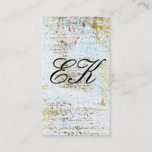 Elegante Monogram Script Gold Grunge Blue Texture Visitenkarte