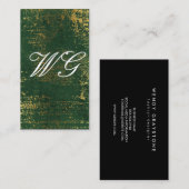 Elegante Monogram Script Gold Grunge Green Texture Visitenkarte (Vorne/Hinten)