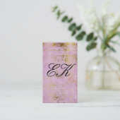 Elegante Monogram Script Gold Grunge Pink Tiles Visitenkarte (Stehend Vorderseite)