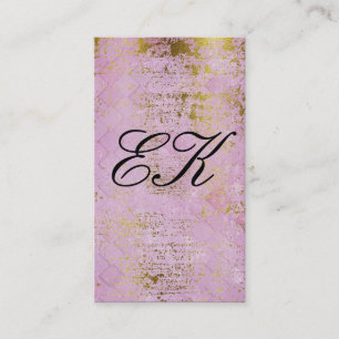 Elegante Monogram Script Gold Grunge Pink Tiles Visitenkarte
