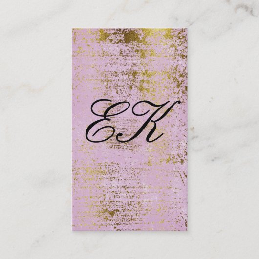 Elegante Monogram Script Gold Grunge Pink Visitenkarte (Vorderseite)