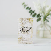 Elegante Monogram Script Gold Grunge White Texture Visitenkarte (Stehend Vorderseite)