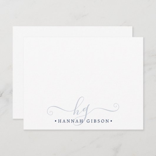 Elegante Monogram Script Initials Navy Blue Mitteilungskarte (Vorne/Hinten)