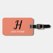 Elegante Monogram Script Moderne Peach Add Name Gepäckanhänger (Vorderseite horizontal)