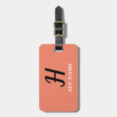 Elegante Monogram Script Moderne Peach Add Name Gepäckanhänger (Vorderseite vertikal)