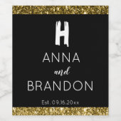 Elegante Monogram Script Moderne Wedding Black Gol Weinetikett (Einzelnes Label)