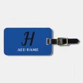 Elegante Monogram Script Moderner Blue Add Name Gepäckanhänger (Vorderseite horizontal)