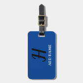 Elegante Monogram Script Moderner Blue Add Name Gepäckanhänger (Vorderseite vertikal)