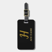 Elegante Monogram Script Moderner Name für Schwarz Gepäckanhänger (Vorderseite vertikal)