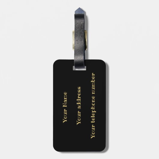 Elegante Monogram Script Moderner Name für Schwarz Gepäckanhänger (Rückseite vertikal)