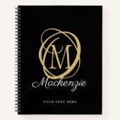 Elegante Monogram Script Name Black Gold Notizblock (Vorderseite)