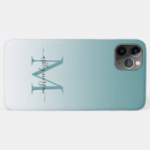 Elegante Monogram Script Name Dusty Turquoise Ombr Case-Mate iPhone Hülle (Rückseite (Horizontal))