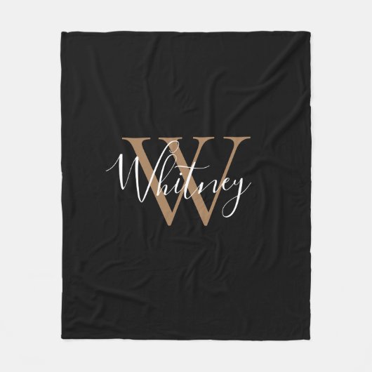 Elegante Monogram Script Name Gold Black Fleece Bl (Vorderseite)