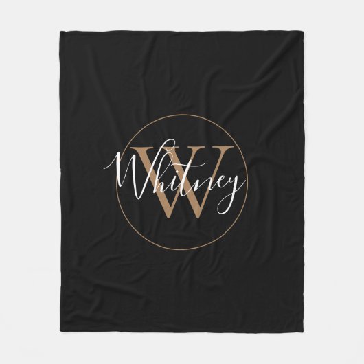 Elegante Monogram Script Name Gold Black Fleecedecke (Vorderseite)