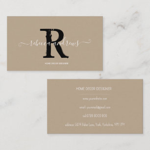 Elegante Monogram Script Name Initial Taupe Visitenkarte