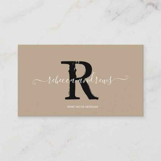 Elegante Monogram Script Name Initial Taupe Visitenkarte (Vorderseite)