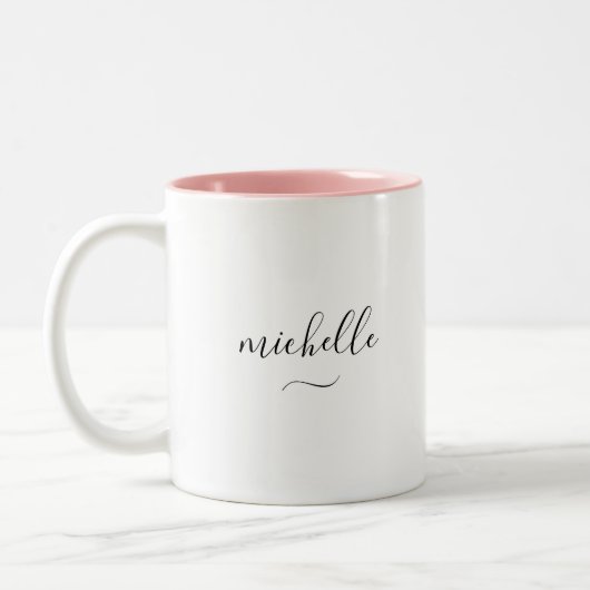 Elegante Monogram Script Name Swash Two-Tone Zweifarbige Tasse (Links)