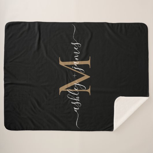 Elegante Monogram Script-Namen Black Gold neu Sherpadecke (Vorderseite (Horizontal))