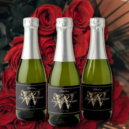 Elegante Monogram Script-Namen Classic Wedding Min Schaumweinetikett
