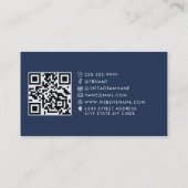 Elegante Monogram Script QR Code Social Media Blue Visitenkarte (Rückseite)