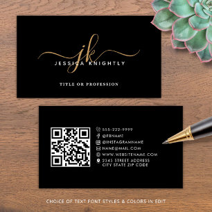 Elegante Monogram Script QR Code Social Media Visitenkarte
