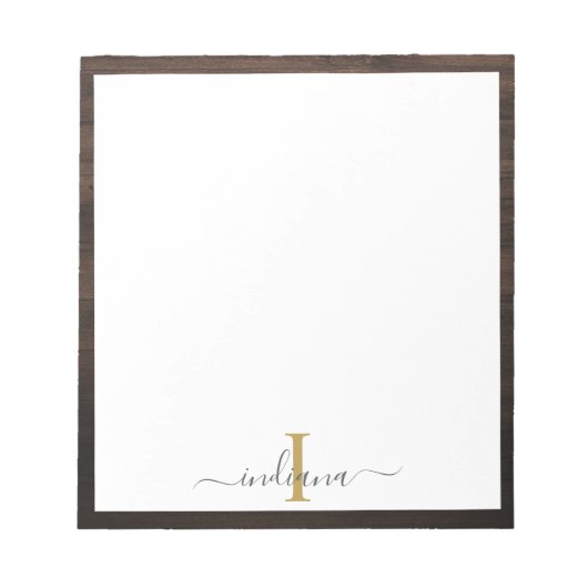 Elegante Monogram Script Rustic Wood-Look Notizblock (Vorderseite)