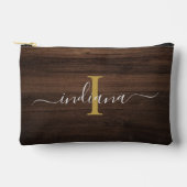 Elegante Monogram Script Rustic Wood Look Zubehörtasche (Vorderseite)