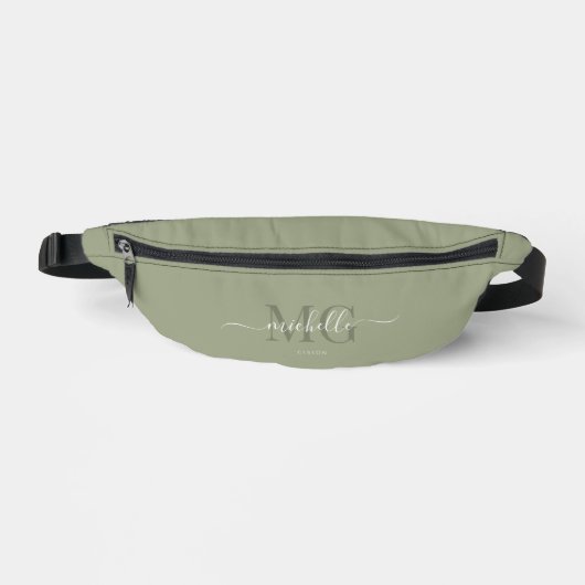 Elegante Monogram Script Sage Green Modern Bauchtasche (Vorderseite)