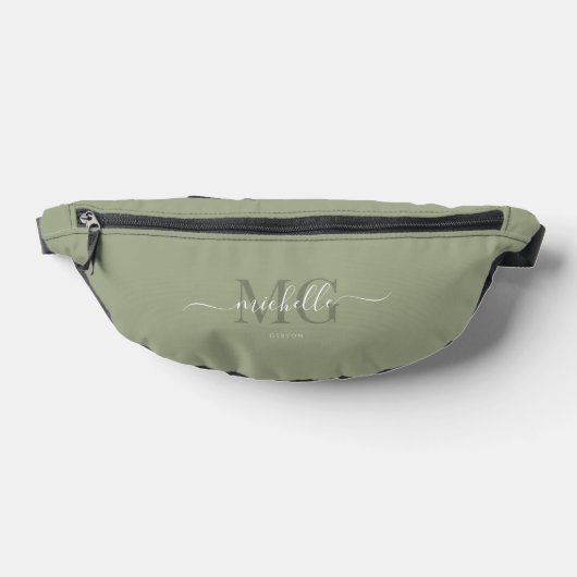 Elegante Monogram Script Sage Green Modern Bauchtasche (Ablage )