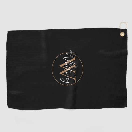 Elegante Monogram Script White Black und Gold Golfhandtuch (Horizontal)