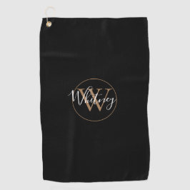 Elegante Monogram Script White Black und Gold Golfhandtuch