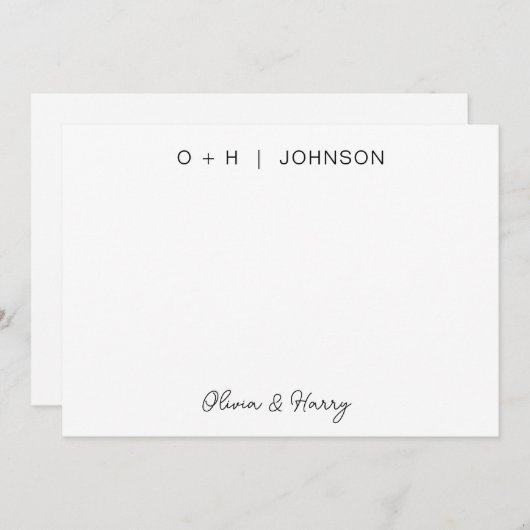 Elegante Monogram Signature Script Hochzeit Mitteilungskarte (Vorne/Hinten)