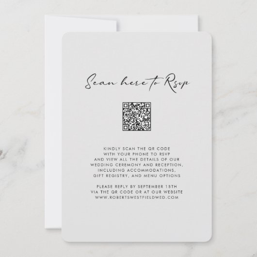 Elegante Monogram Silver Ampersand QR Code Wedding Einladung (Rückseite)