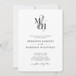 Elegante Monogram Silver Ampersand QR Code Wedding Einladung