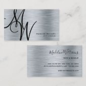 Elegante Monogram Silver Black Modern Script Name Visitenkarte (Vorne/Hinten)