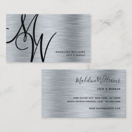 Elegante Monogram Silver Black Modern Script Name Visitenkarte