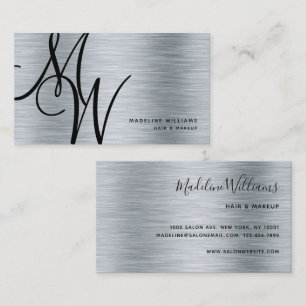 Elegante Monogram Silver Black Modern Script Name Visitenkarte