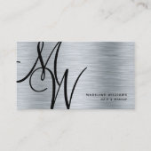 Elegante Monogram Silver Black Modern Script Name Visitenkarte (Vorderseite)